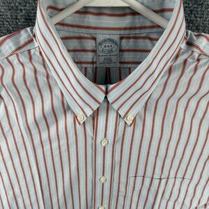 Brooks Brothers Red White 18 4/5 Button-Down Non-Iron Cotton Slim Striped Mens